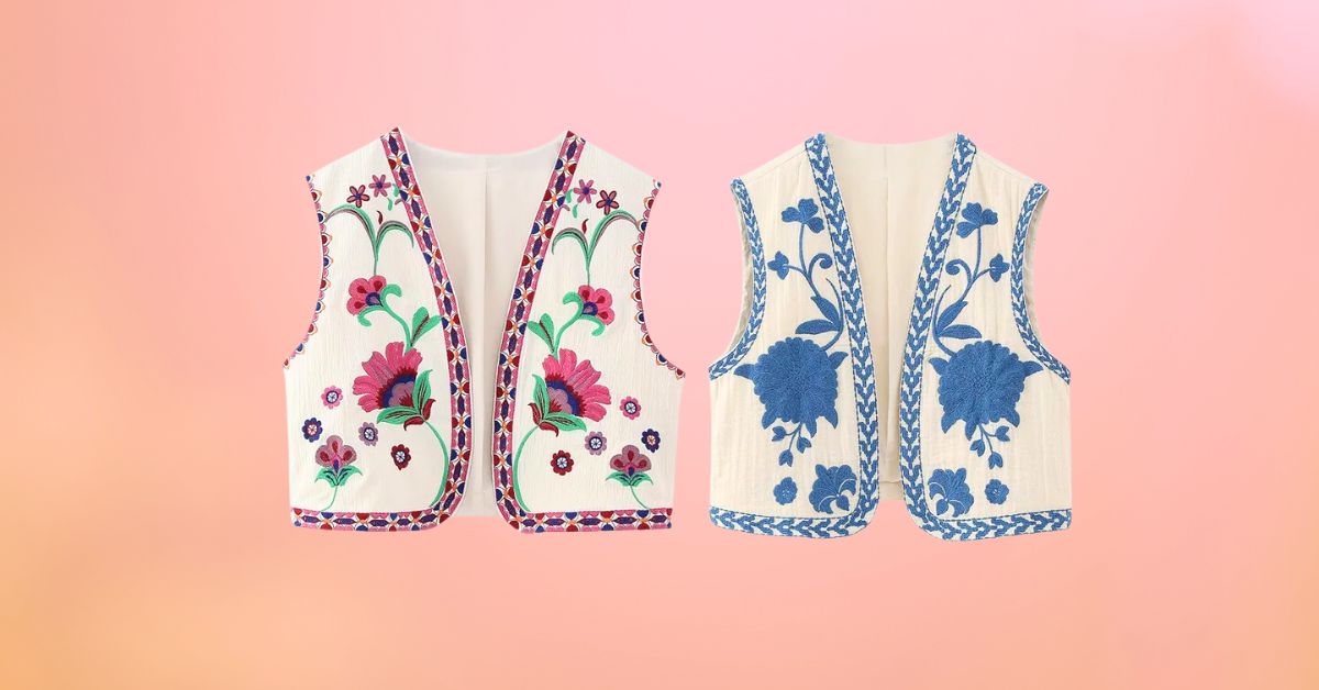 KEYANKETIAN Women Vintage Floral Embroidered Open WaistCoat