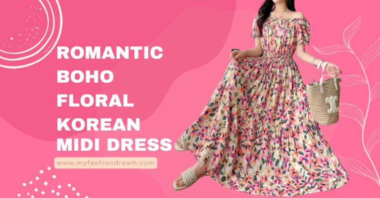 Romantic Boho Chic Korean Midi Dress: Colorful Floral Elegance