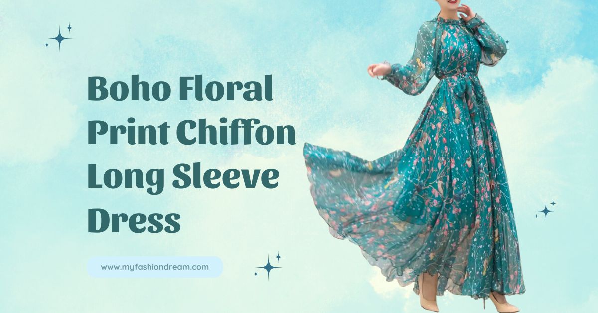 Elegant and Loose Boho Floral Print Chiffon Long Sleeve Dress