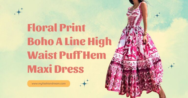 Floral Print Boho A Line High Waist Puff Hem Maxi Dress