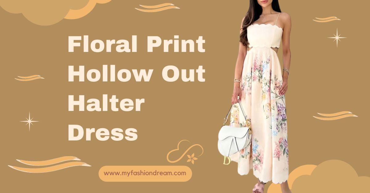 Floral Print Hollow Out Halter Dress