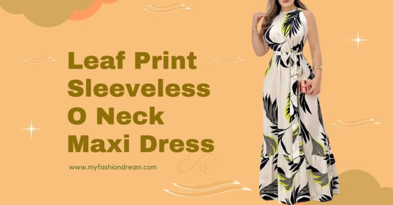 Leaf Print Sleeveless O Neck Maxi Dress with Belt