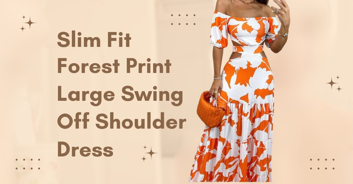 Slim Fit Forest Print Large Swing Off Shoulder Dress