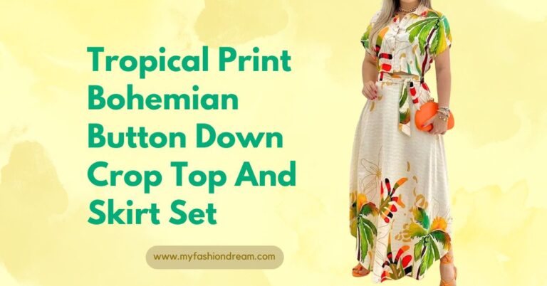 Tropical Print Bohemian Button Down Crop Top And Skirt Set