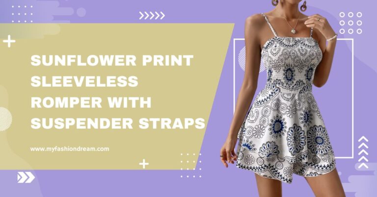 Sunflower Print Sleeveless Romper with Suspender Straps