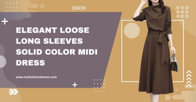 Elegant Loose Long Sleeves Solid Color Midi Dress