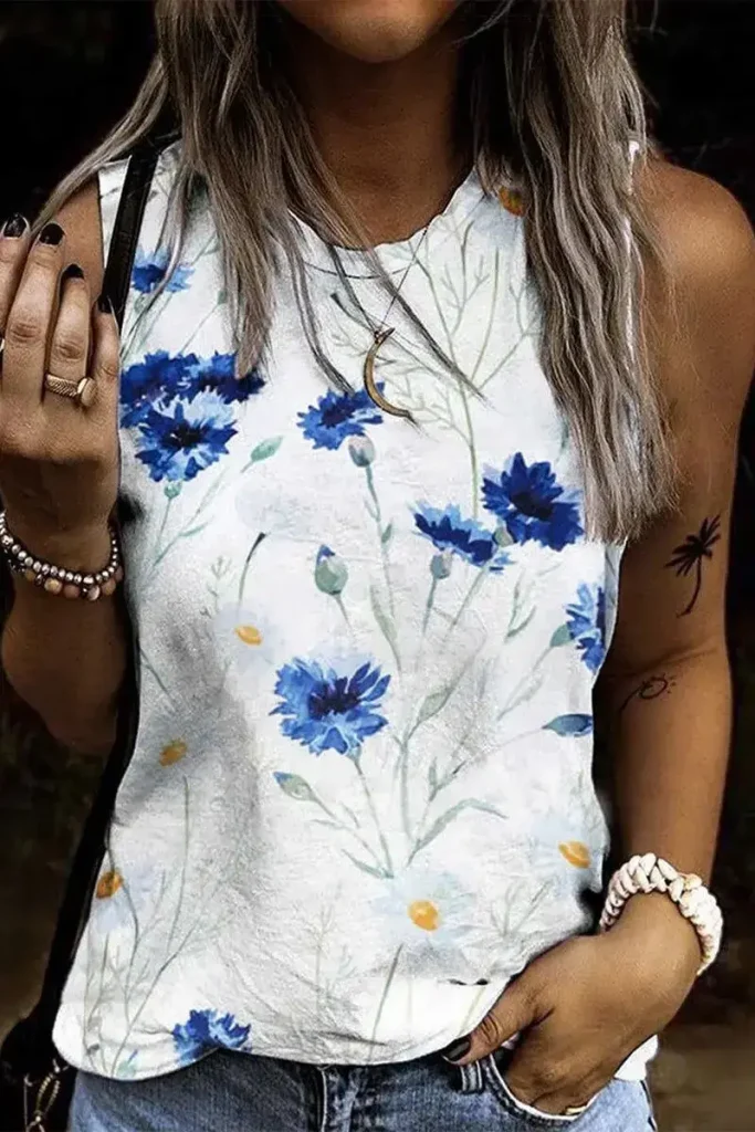 07. 3D Dragonfly and Floral Print Summer Tank Top