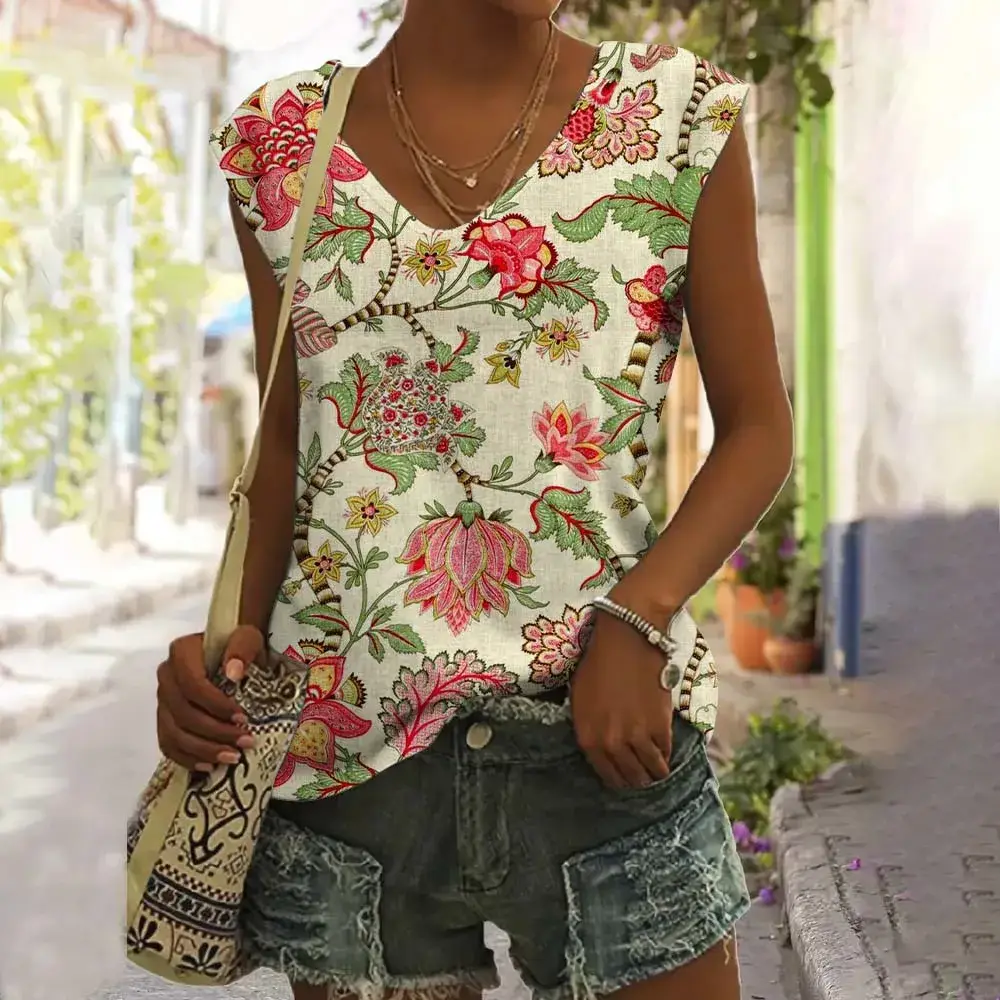 08. Relaxed Fit Floral Print Tank Top with Adjustable Straps